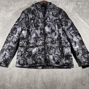 Grenade‎ Jacket Mens Large Gray Black Camo Hooded Puffer Quilted Insulated Ski